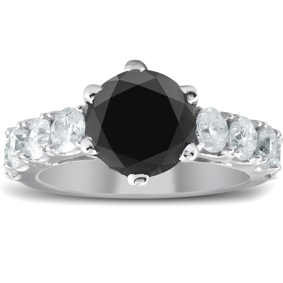 Pompeii 4 1/2 Carat Black & White Diamond Engagement Ring 14K White Gold (H/I,I1-I2)