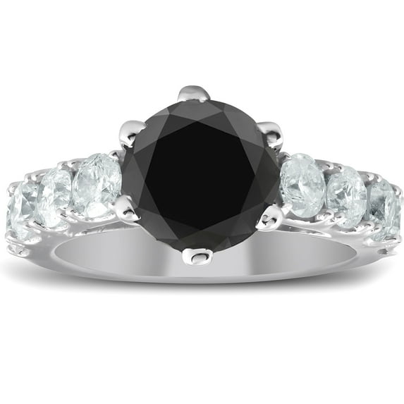 Pompeii 4 1/2 Carat Black & White Diamond Engagement Ring 14K White Gold (H/I,I1-I2)