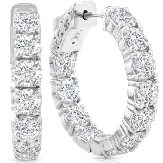 Pompeii 4.40 Ct TW Diamond Inside Outside Hoops Vault Lock 14k White Gold Lab Grown 1"