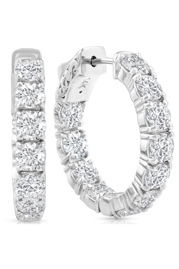 Pompeii 4 1/2 Ct Diamond Inside Outside Hoops W/ Vault Lock 14k White Gold Lab Grown