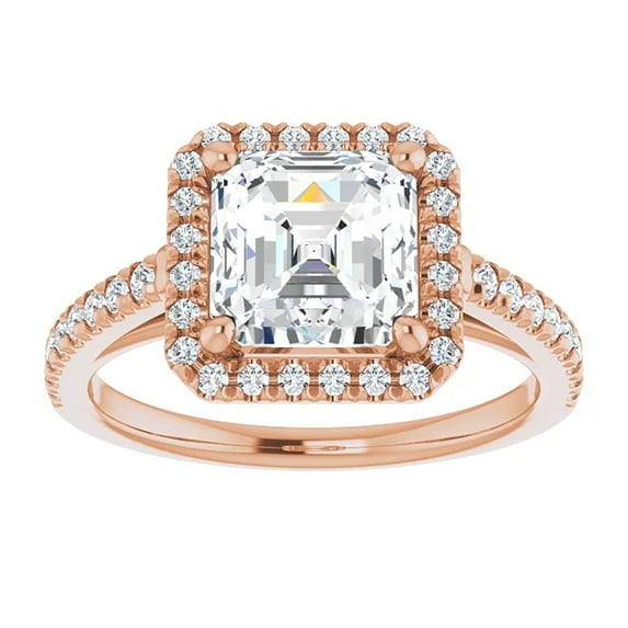Pompeii 4 1/2Ct Asscher Cut Moissanite & Diamond Halo Engagement Ring in 10k Gold