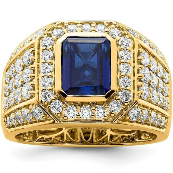 Pompeii 4 1/2Ct TW Men's Created Sapphire & Lab Grown Diamond Ring in 10k Yellow Gold