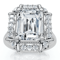 Pompeii 4 1/4 Ct Emerald Moissanite & Diamond Engagement Ring White Yellow or Rose Gold