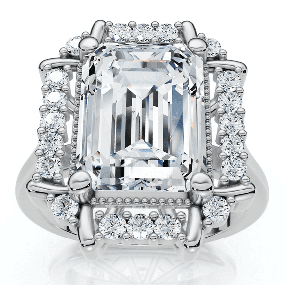 Pompeii 4 1/4 Ct Emerald Moissanite & Diamond Engagement Ring White Yellow or Rose Gold