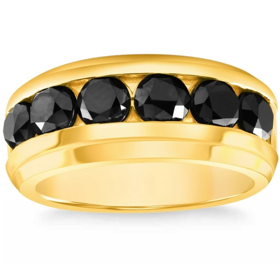 Pompeii 4 3/8Ct TW Black Diamond Men's Ring 10k Yellow or White Gold (Black,I2-I3)