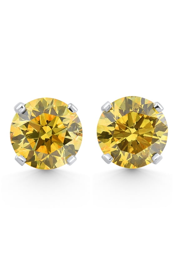 Pompeii .40 - 1.00 Ct TW Fancy Yellow Round Diamond Studs in 14k Gold Lab Grown Earrings