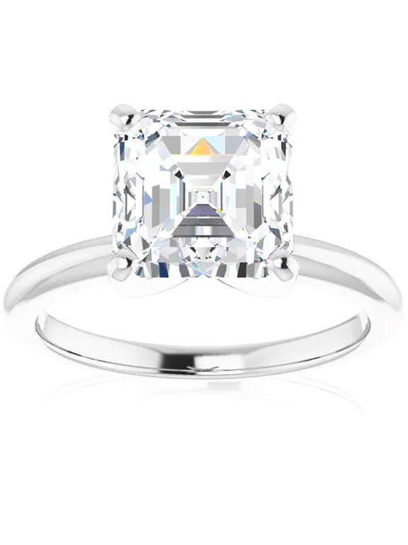 Pompeii 4Ct Asscher Solitaire Moissanite Engagement Ring in White Yellow or Rose Gold (,)
