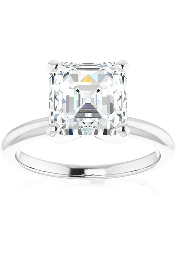 Pompeii 4Ct Asscher Solitaire Moissanite Engagement Ring in White Yellow or Rose Gold (,)