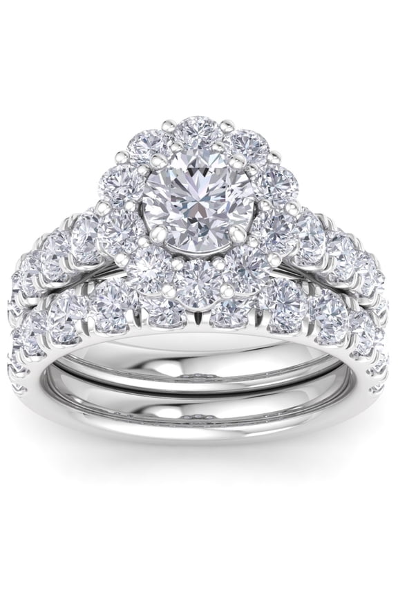 Pompeii 4Ct Diamond Halo Engagement Wedding Ring Set White Yellow or Rose Gold Lab Grown