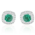 thumbnail image 1 of Pompeii 4Ct Emerald & Lab Grown Diamond Cushion Halo Studs 14k White Gold (F,VS), 1 of 2