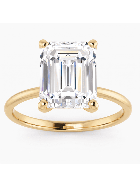 Pompeii 4Ct Emerald Solitaire Moissanite Engagement Ring in White Yellow or Rose Gold (,)