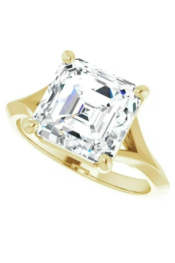 Pompeii 4Ct Moissanite Asscher Cut Engagement Solitaire Ring 14k White or Yellow Gold (,)
