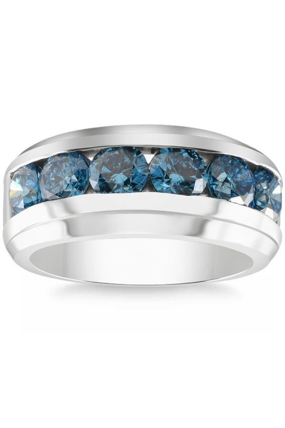 Pompeii 4Ct TW Blue Diamond Men's Ring 10k White Gold Lab Grown (Blue,VS1-VS2)