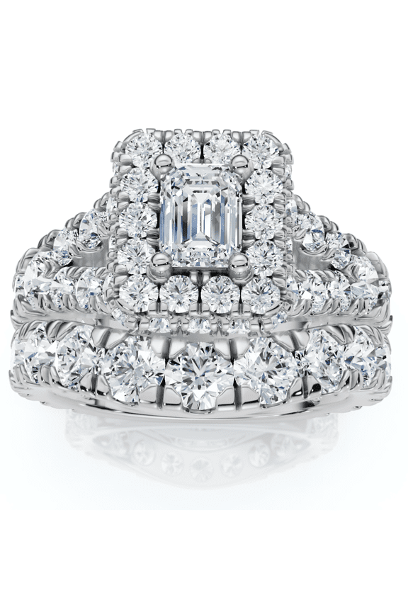 Pompeii 4Ct TW Emerald Cut Halo Diamond Engagement Wedding Ring Set Lab Grown Gold