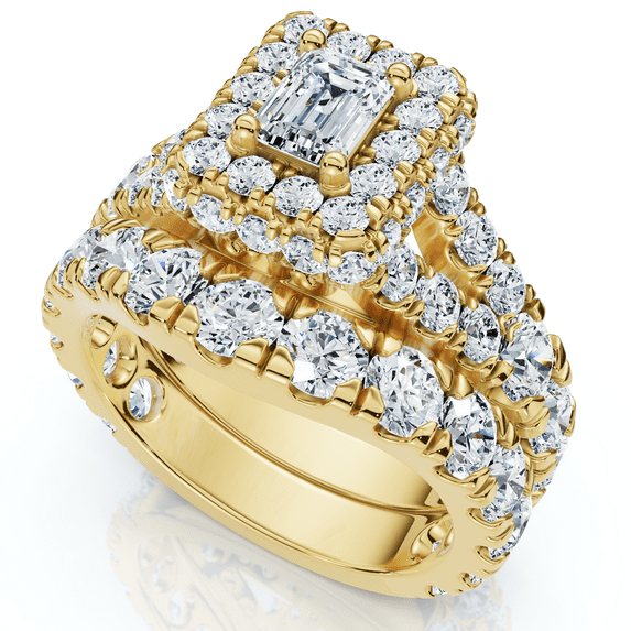 Pompeii 4Ct TW Emerald Cut Halo Diamond Engagement Wedding Ring Set Lab Grown Gold
