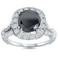 thumbnail image 1 of Pompeii 4ct Black Treated Diamond Cushion Vintage Engagement Ring 14K White Gold, 1 of 4