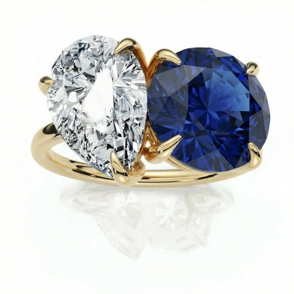 Pompeii 5 1/2Ct Certified Blue Sapphire & Diamond Toi Et Moi Diamond Ring Gold Lab Grown