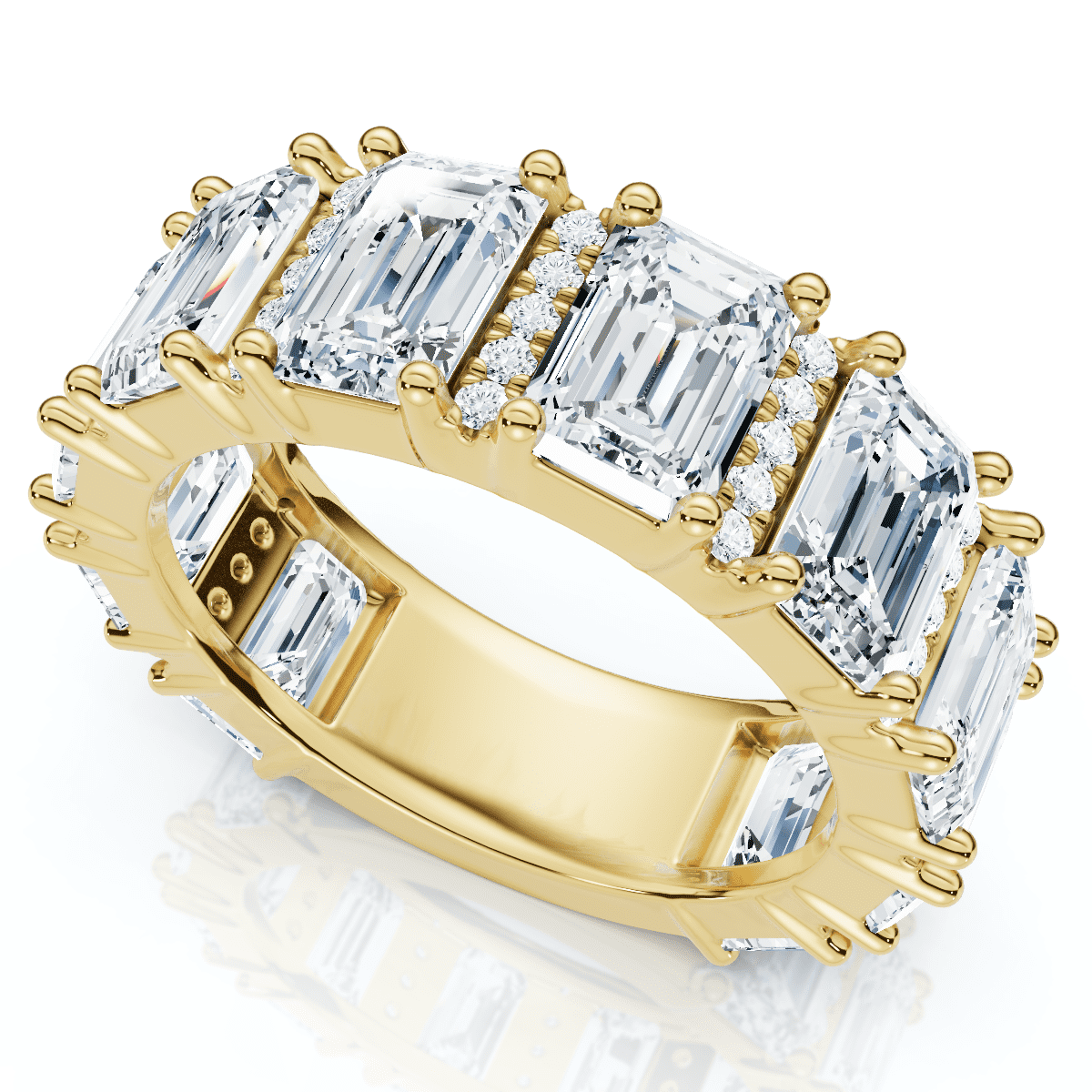Anillo Compromiso Moissanite Kobelli - 5.5 CT, 3 Piedras Corte Esmeralda, Oro Blanco 14K, Lujo