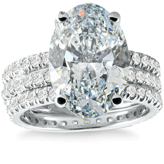 Pompeii 5 1/2Ct Oval Diamond Engagement Eternity Wedding Ring Set White Gold Lab Grown