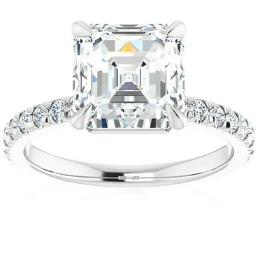 Pompeii 5 1/3Ct Asscher Cut & Diamond Engagement Ring in White, Yellow, or Rose Gold
