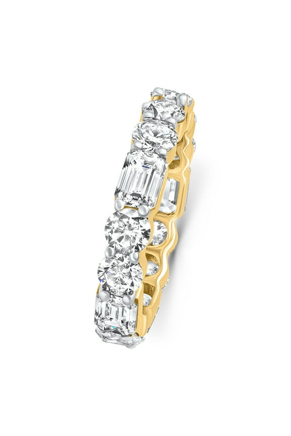 Pompeii 5 3/4 Ct Emerald & Round Diamond Eternity Ring 14k Gold Lab Grown Stackable Band