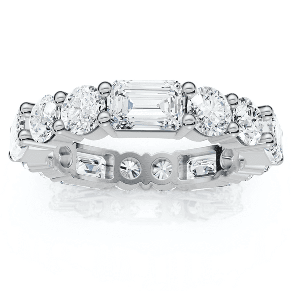 Pompeii 5 3/4 Ct Emerald & Round Diamond Eternity Ring 14k Gold Lab Grown Stackable Band