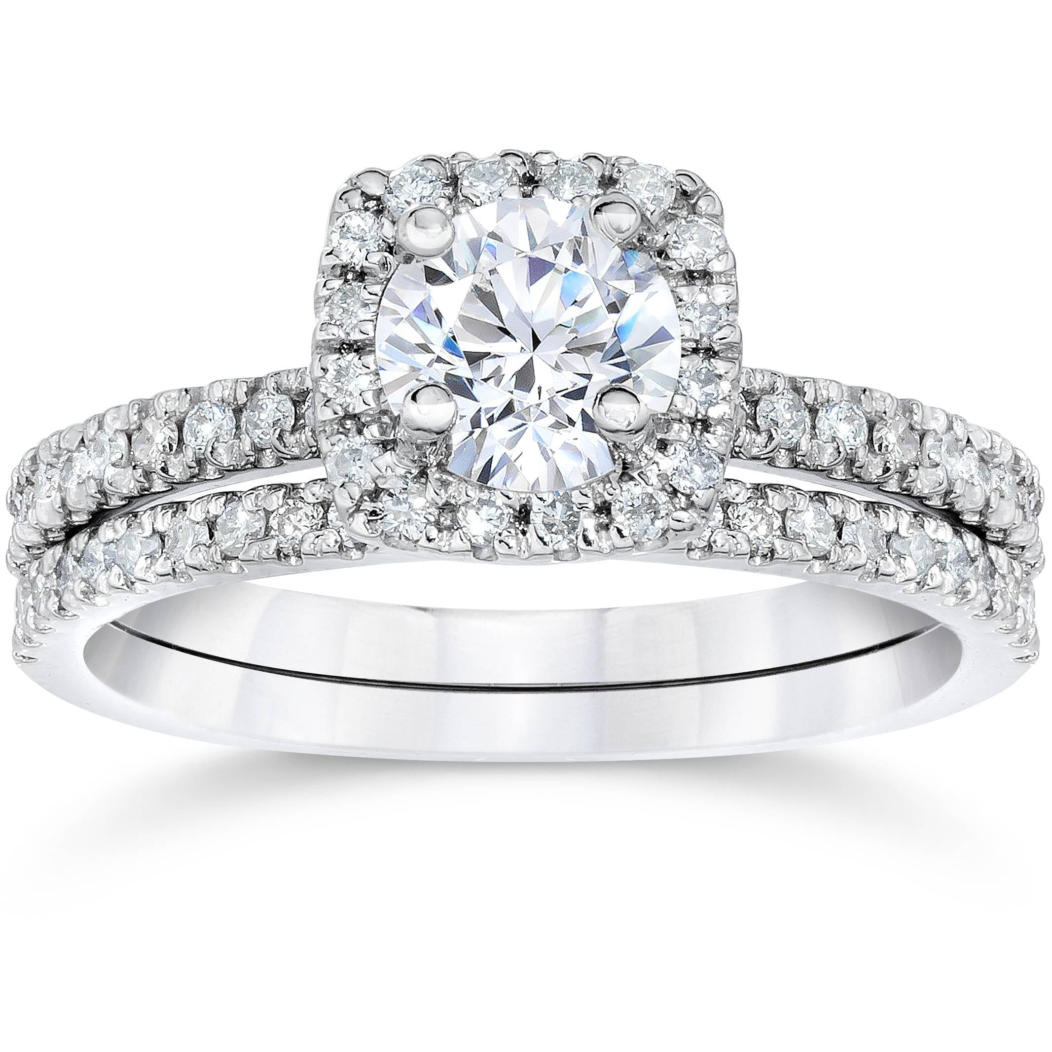 Pompeii 5/8 Carat Cushion Halo Diamond Engagement Wedding Ring Set ...