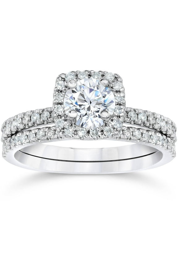 Pompeii 5/8 Carat Cushion Halo Diamond Engagement Wedding Ring Set White Gold (H/I,I2-I3)