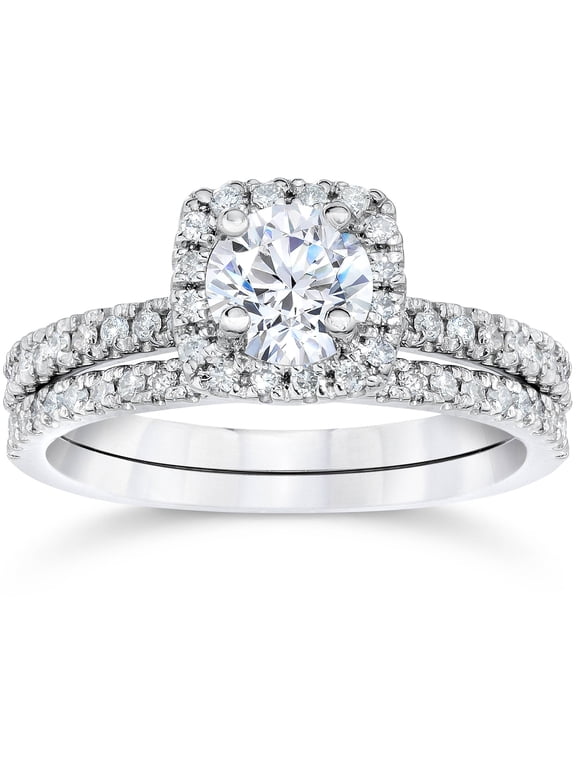 Pompeii 5/8 Carat Cushion Halo Diamond Engagement Wedding Ring Set White Gold (H/I,I2-I3)