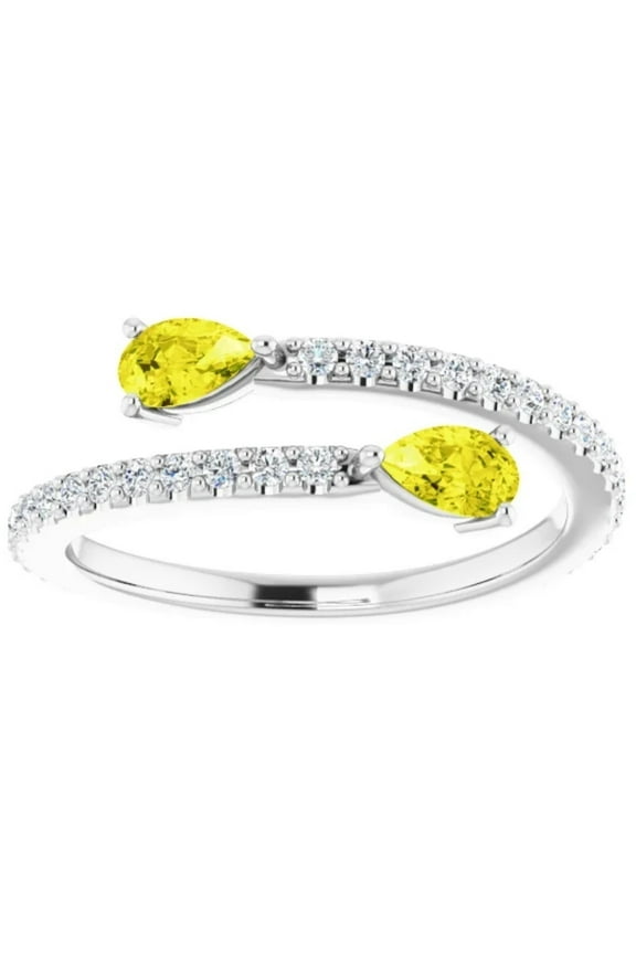 Pompeii 5/8 Ct Fancy Yellow Pear Shape Diamond 2-Stone By Pass Ring Lab Grown White Gold