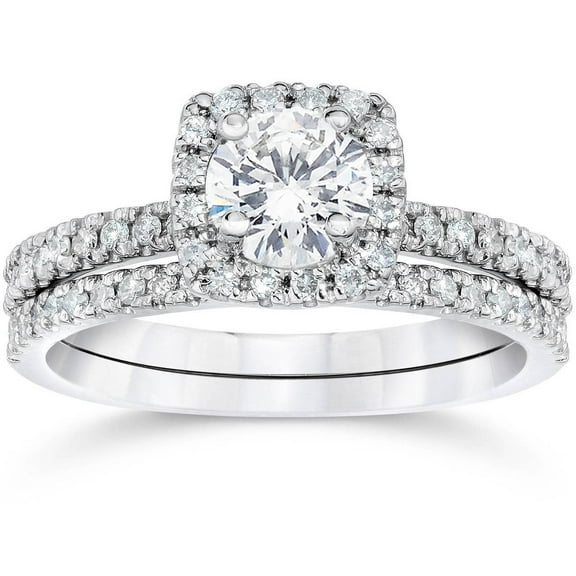 Pompeii 5/8 Ct TDW Diamond Cushion Halo Engagement Wedding Ring Set White Gold (H/I,I1-I2)