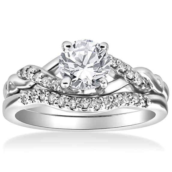 Pompeii 5/8 cttw Diamond Engagement Wedding Ring Set Twist Curve Band 14k White Gold