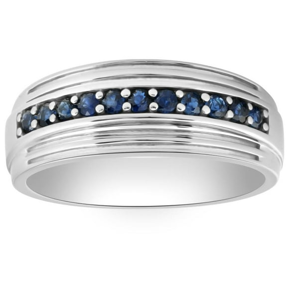 Pompeii 5/8Ct Blue Sapphire Band Men's Wedding Ring in White, Yellow, or Rose Gold (,)