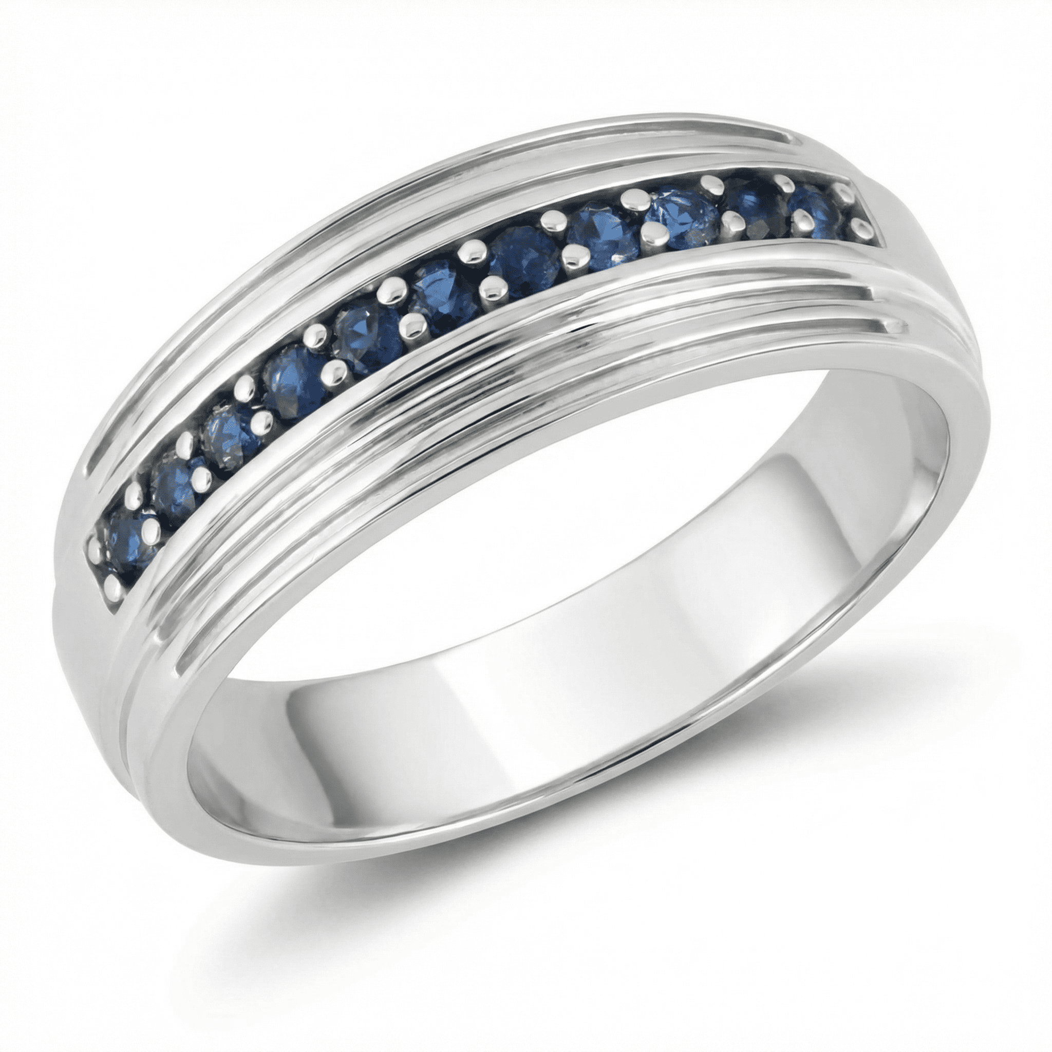 Pompeii3 Real Jewelry - 5/8Ct Blue Sapphire Men's Wedding Band in White Pompeii3 Real Jewelry - 5/8Ct Blue Sapphire Men's Wedding Band in White