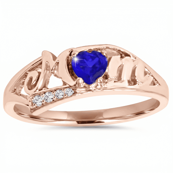 Pompeii 5/8Ct Heart Shaped Sapphire & Diamond Mom Ring in White, Yellow or Rose Gold
