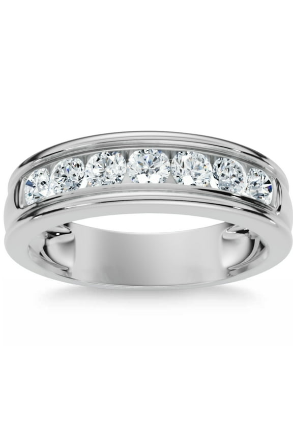 Pompeii 5/8Ct Men's Diamond Channel Set Brushed Wedding Ring 14k Gold Lab Grown