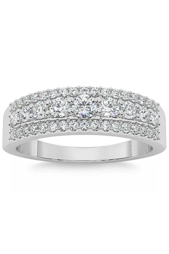 Pompeii 5/8Ct Pave 3-Row Diamond Wedding Ring Stackable Band 14k Gold Lab Grown