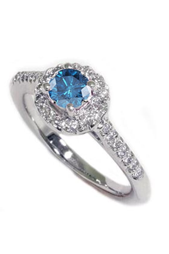 Pompeii 5/8ct Blue Diamond Pave Halo Ring 14K White Gold (G/H,I2)