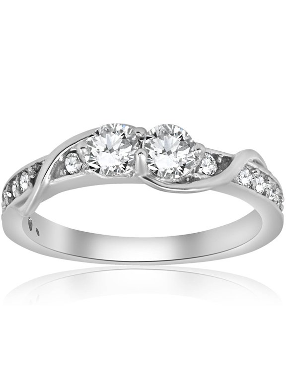 Pompeii 5/8ct Diamond Two Stone Forever Us Crossover Engagement 10k White Gold Ring