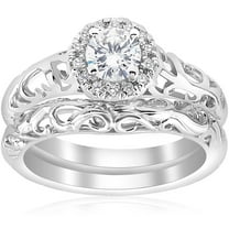 Pompeii 5/8ct Round Diamond Vintage Engagement Wedding Ring Set 14K White Gold (G/H,I1)