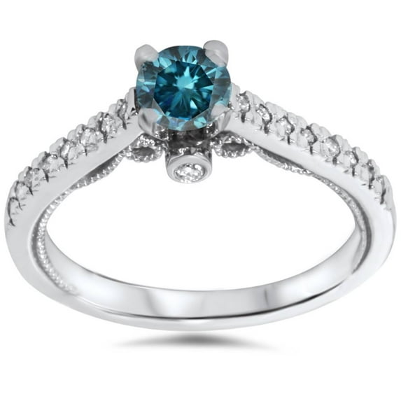 Pompeii 5/8ct Vintage Blue Diamond Engagement Ring 14K White Gold (Blue,SI2-I1)