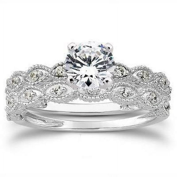 Pompeii 5/8ct Vintage Diamond Engagement Ring Set 14K White Gold (G/H,I1-I2)