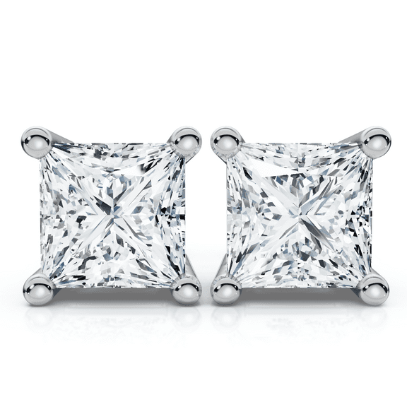 Pompeii .50CT SI Quality Square Princess Cut Natural Diamond Stud Earrings In 14K Gold