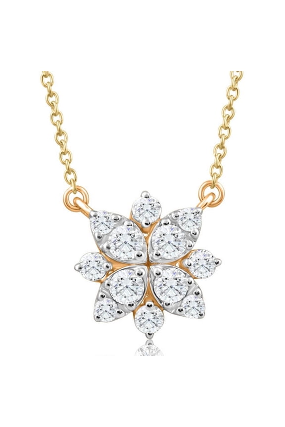 Pompeii .55Ct TW Diamond Cluster Halo Round Pendant Yellow Gold Necklace Lab Grown (G,VS1)