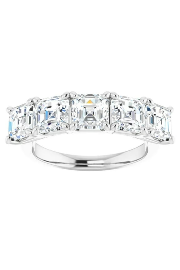 Pompeii 5Ct Asscher Cut Moissanite Five Stone Wedding Ring Anniversary Band White Gold (,)