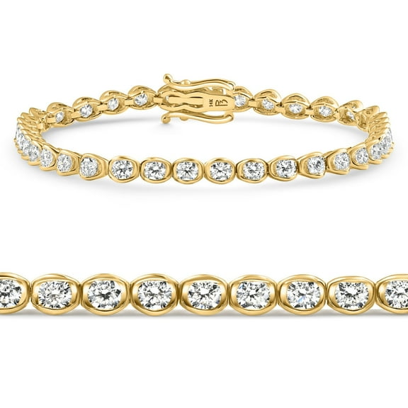 Pompeii 5Ct Diamond Half Bezel Tennis Bracelet 14k White or Yellow Gold 7" Lab Grown