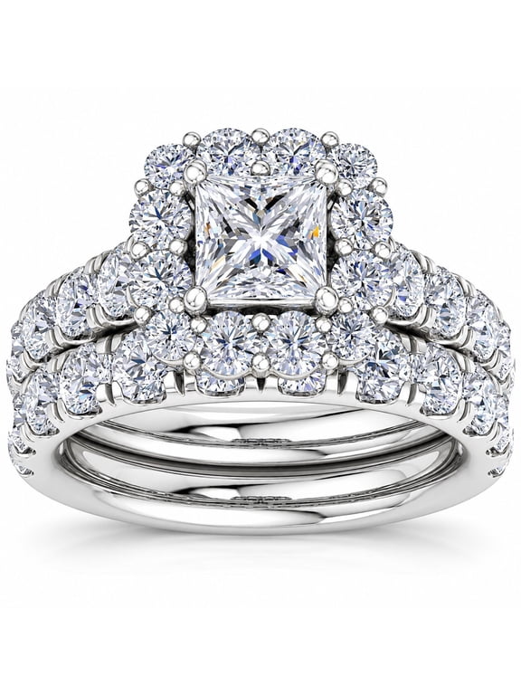 Pompeii 5Ct Princess Cut Diamond Engagement Matching Wedding Ring Set 10k Gold Lab Grown