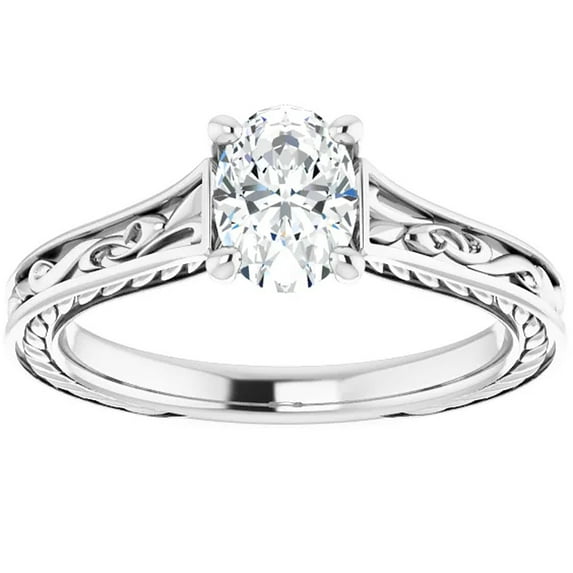 Pompeii 5Ct Three Stone Moissanite Ring 10k White Gold (,)