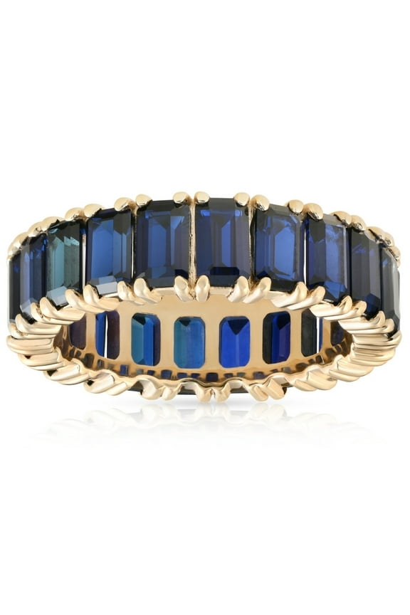 Pompeii 5X3mm Imitation Blue Sapphire Emerald Cut Eternity Ring 10k Yellow Gold (,)