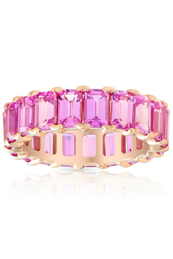 Pompeii 5X3mm Simulated Pink Sapphire Emerald Cut Eternity Ring Solid 10k Rose Gold (,)